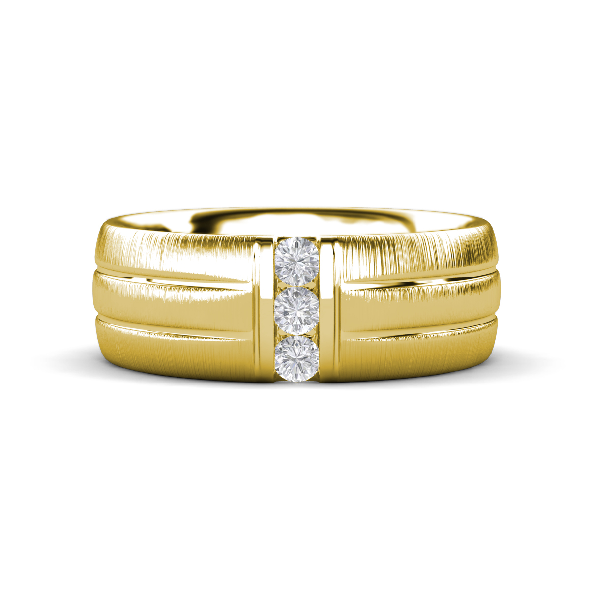 LeBron Round White Sapphire with Brushed and Polished Finish Three Stone Men's Wedding Band (8 mm) 